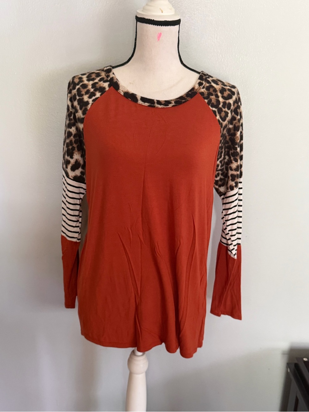 HEIMISH USA Rust Leopard & Stripe Raglan Top
